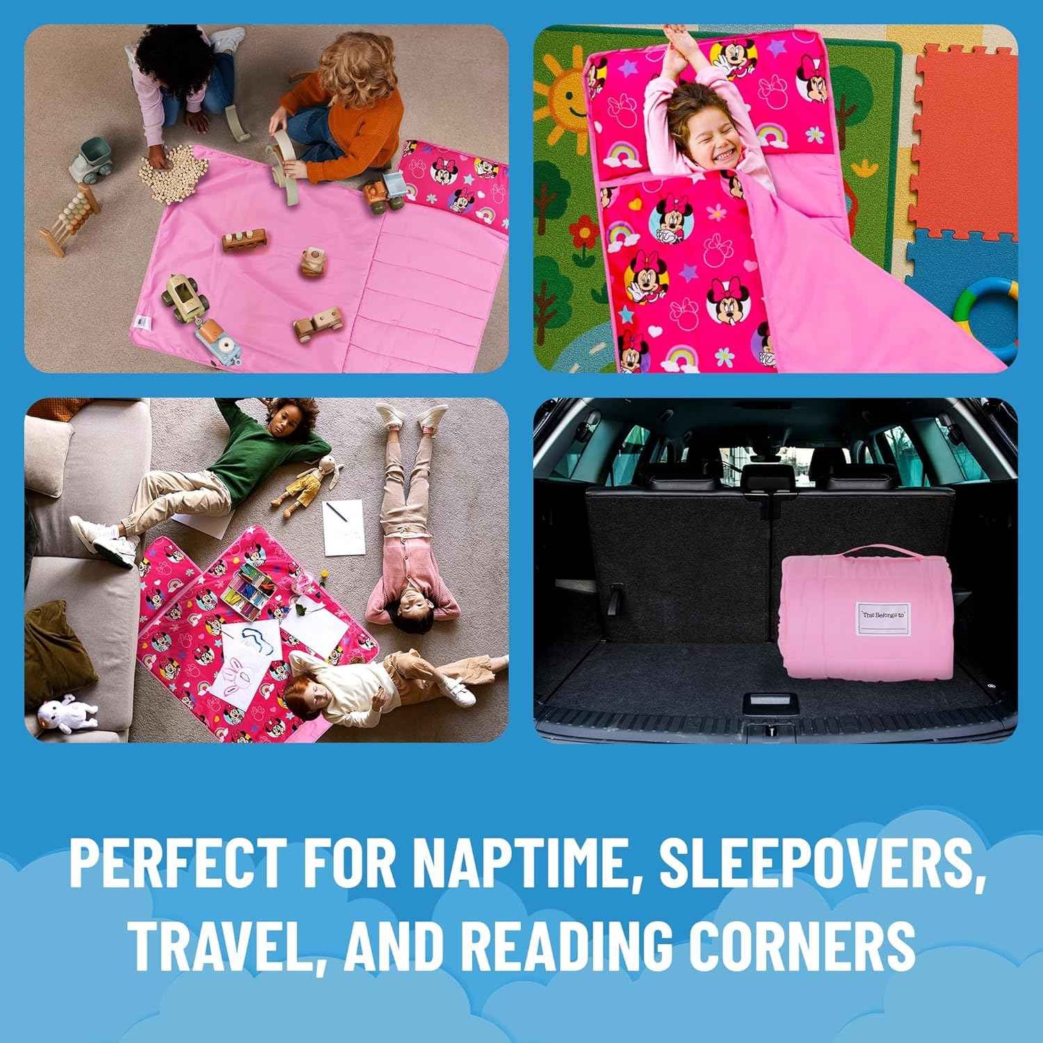 Jay Franco Kids Nap Mat with Embedded Pillow & Blanket – Soft 46"x20" Microfiber Sleeping Bag with Name Tag & Handle for School, Travel, Sleepover