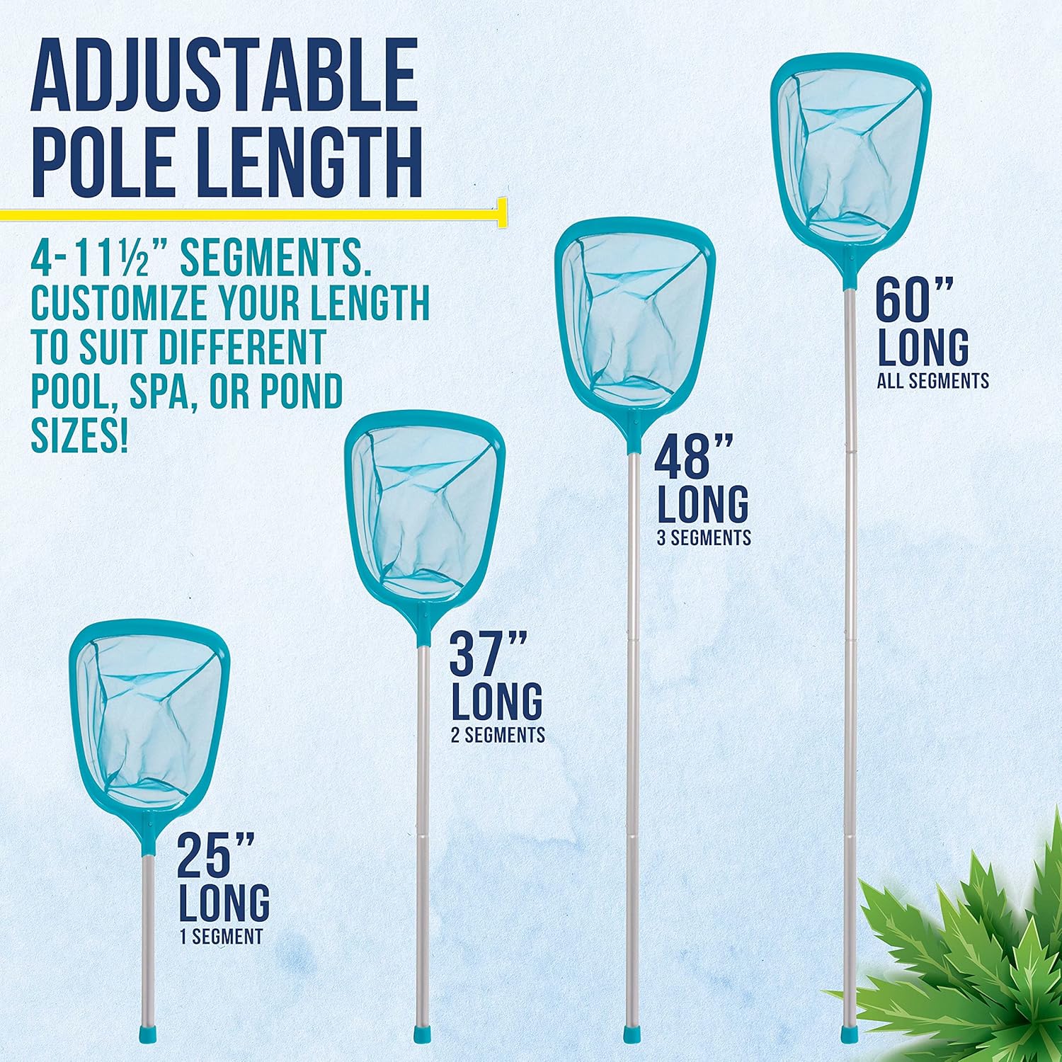 U.S. Pool Supply Swimming Pool 5 Foot Leaf Skimmer Net with 4 Aluminum Pole
