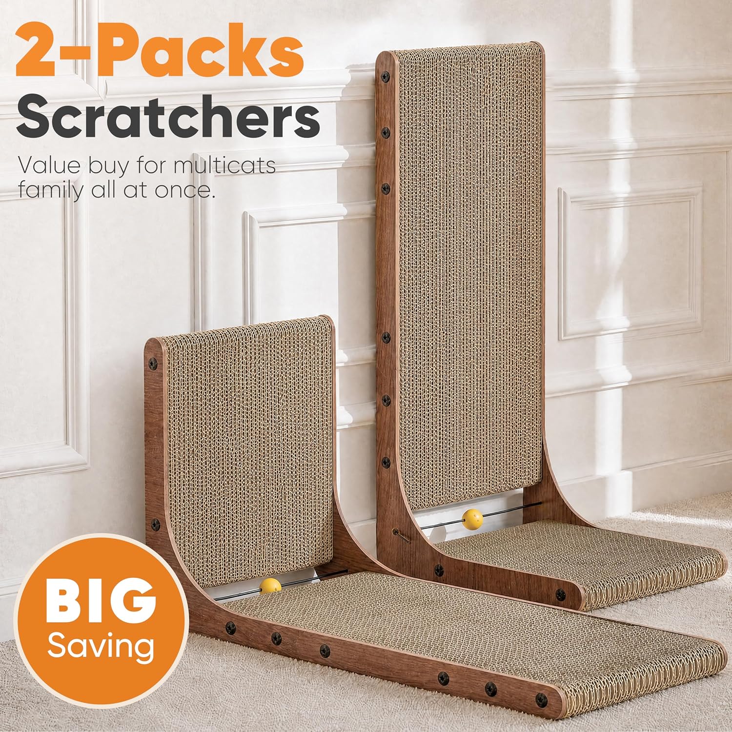 FUKUMARU Cat Scratcher 2 Packs, 25 Inch Cat Scratching Boards, L Shaped Pad