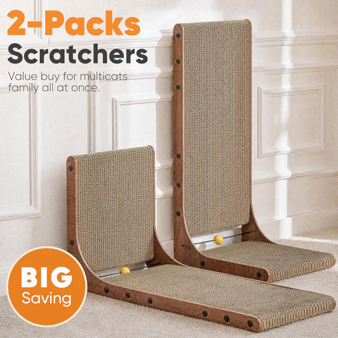 FUKUMARU Cat Scratcher 2 Packs, 25 Inch Cat Scratching Boards, L Shaped Pad