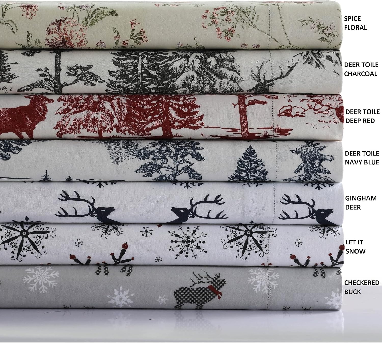 Tribeca Living Flannel Sheets King Size - 100% Cotton Flannel Sheet Set, 200 GSM Deep Pocket King Flannel Sheets, 4 Piece Ultra Soft Brushed Cotton Flannel Sheet in Deer Toile Charcoal Print