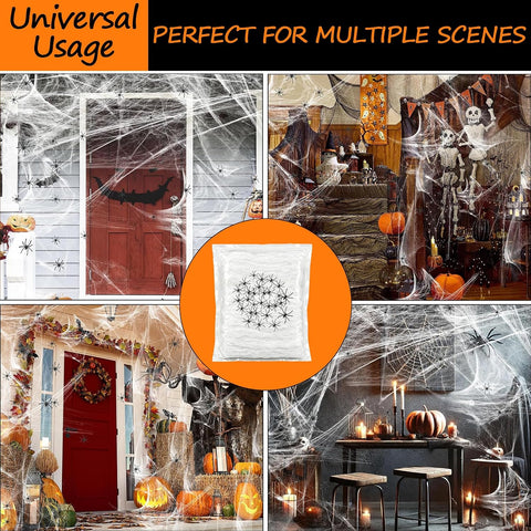 Famoby Halloween Spider Webs 1600 sqft and 50pcs Fake Spiders Super Stretch Cobwebs Party Decorate for Halloween Theme Indoor and Outdoor Decoration
