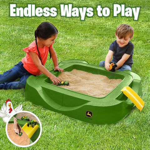 John Deere Sandbox Playset with Protective Cover, Includes 5 Realistic Trucks & Tractors, Perfect Outdoor Sand Toy for Kids, Imaginative Play & Active Backyard Fun