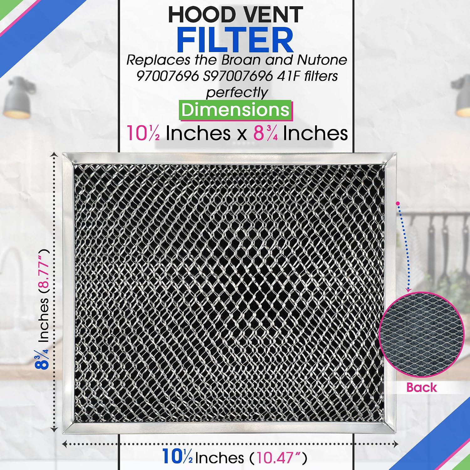 Stove Vent Filter 10.5"x8.8" 97007696 Fits Nutone Broan Range Hood Filter