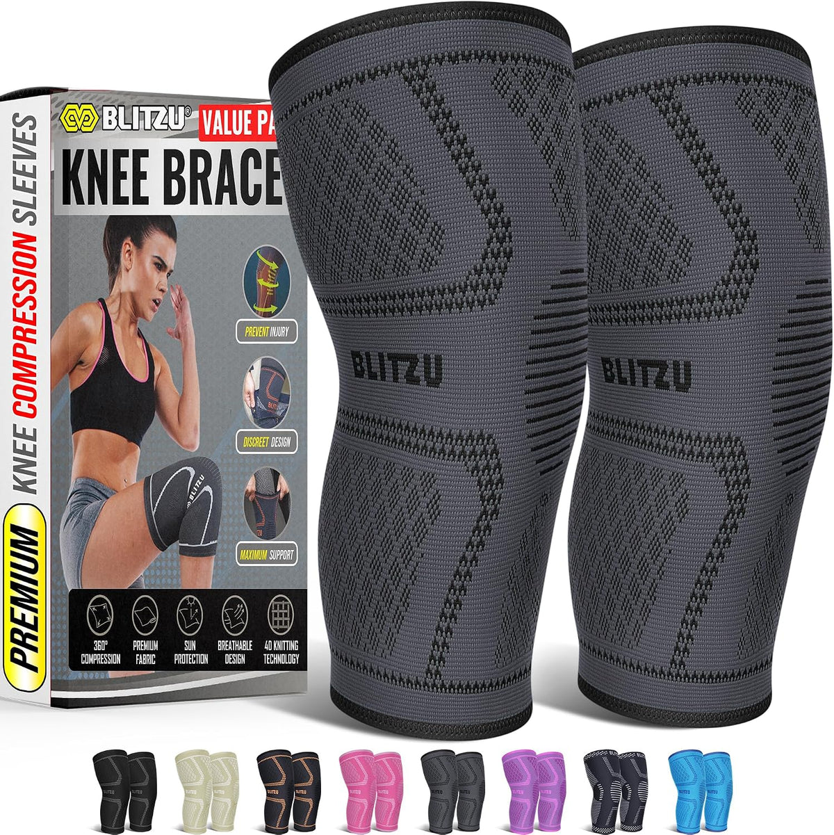 Knee Brace Men & Women, Knee Compression Sleeve Support Wrap Tendonitis XL