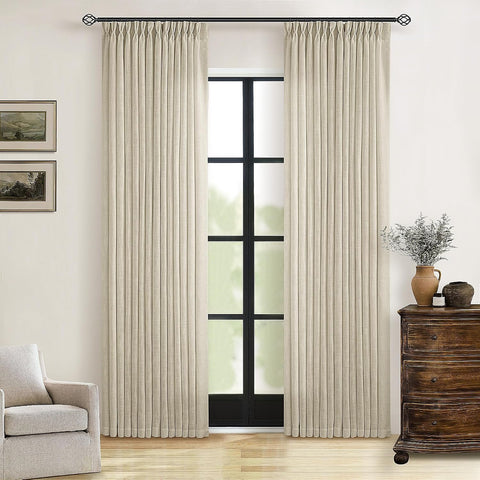 TWODRAPES 108 Inch Neutral Linen Curtains 2 Panels Set Pinch Pleated