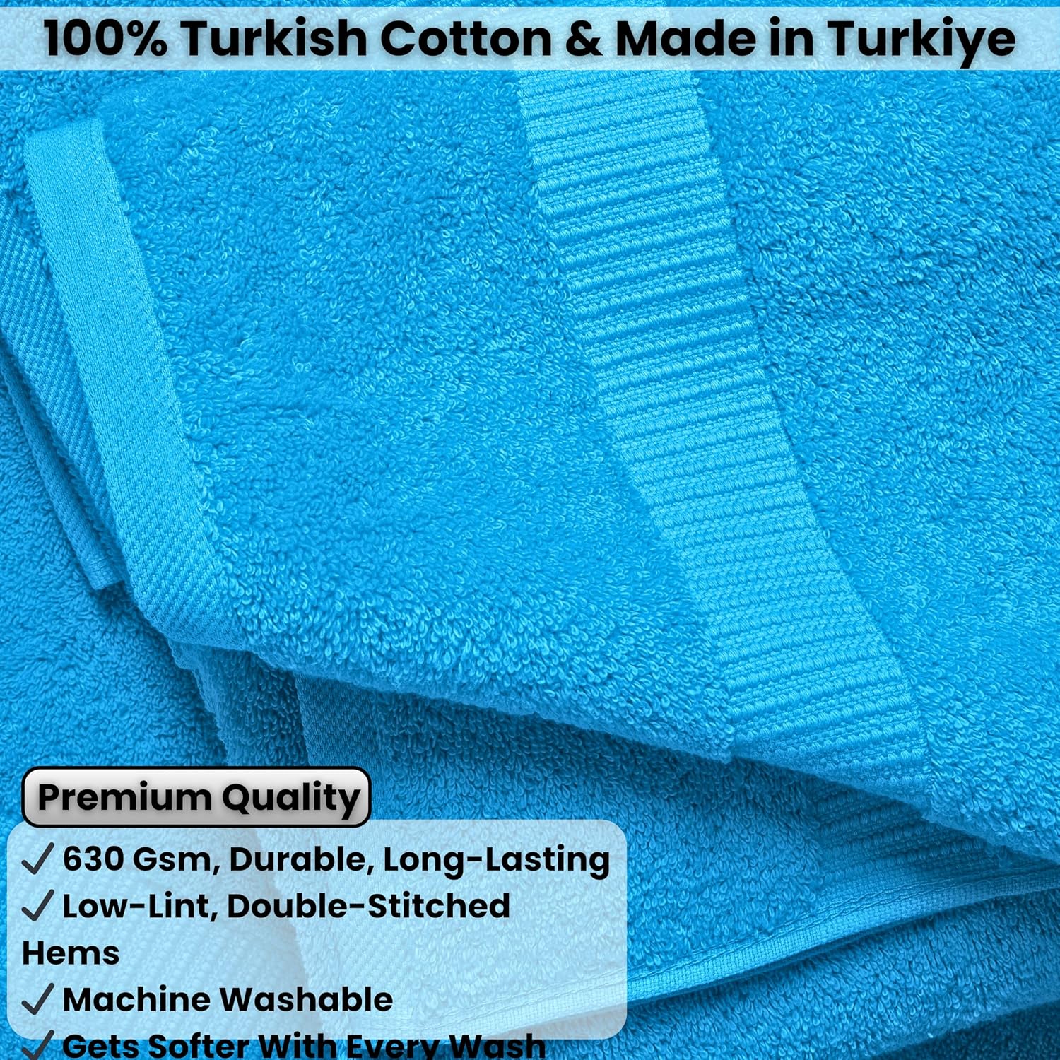 SALBAKOS 100% Turkish Cotton Bathroom Towel Set of 6-Piece, Aqua