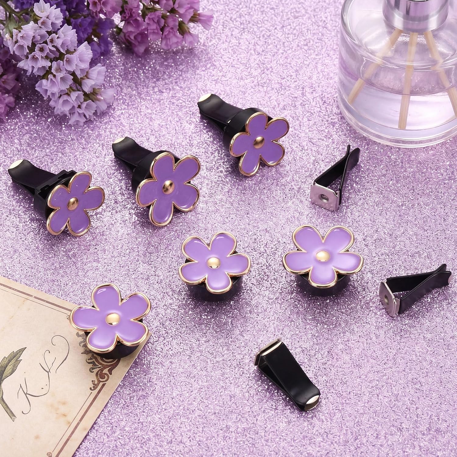 Frienda 6 Pcs Daisy Vent Clips for Car, 3/3.3 cm, Purple