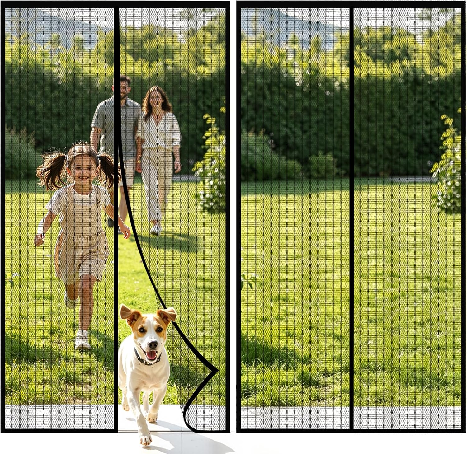 Kitsure Magnetic Screen Door Mesh, 34 x 82 in, Hands-Free Closure