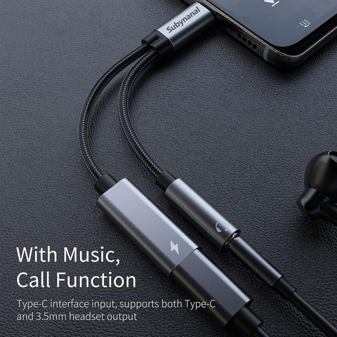 Subynanal USB c to 3.5mm Headphone and Charger Adapter,2 in-1 USB C PD 3.0 Charging Port to Aux Audio Jack and Fast Charging Dongle Cable Cord for iPhone 17 Iphone16, iPhone 15, Galaxy (Gray)
