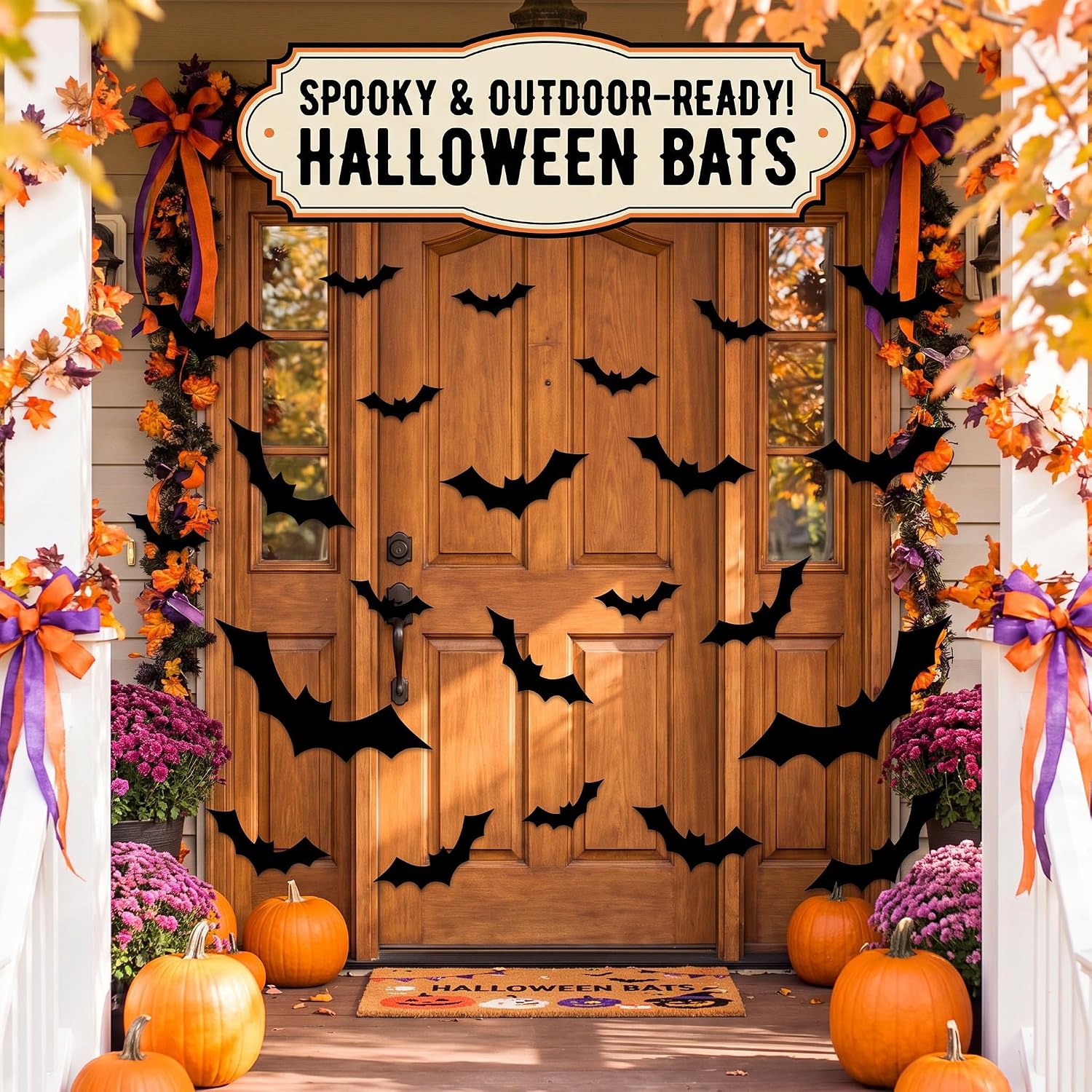 Coume 24 Pack Halloween Bat Magnets for Garage Door, 4 Sizes, Black PVC
