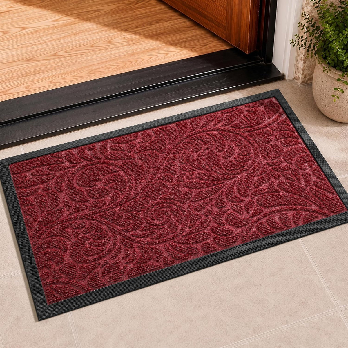 Yimobra Door Mat Outside Entrance 29.5x17, Waterproof Sturdy Outdoor Mats for Front Door, Heavy Duty Non-Slip Doormat for Garage Patio Entryway Indoor, Easy Clean, Red