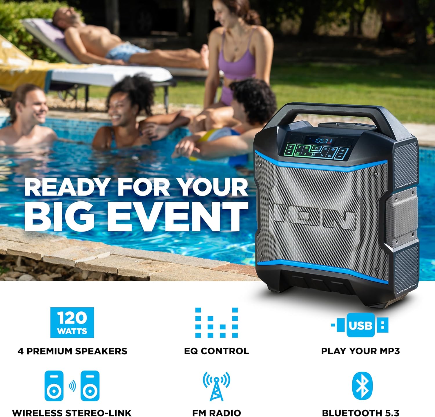 ION Block Rocker 120W Bluetooth Outdoor Speaker with Wheels