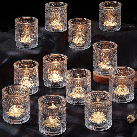 12PCS Clear Votive Candle Holders - Glass Tea Lights Candle Holder