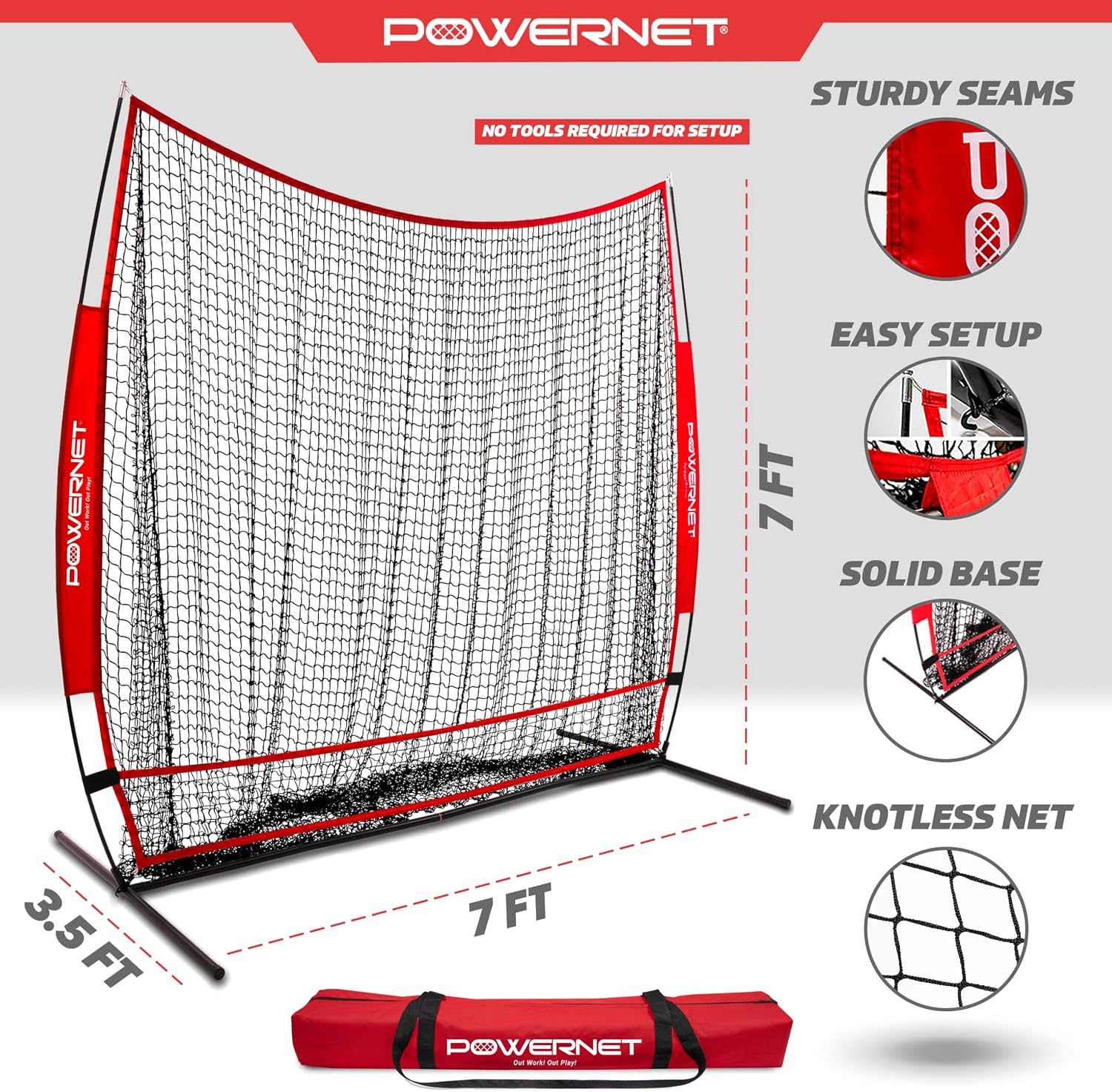 PowerNet 7x7 Full Mouth Baseball Net, Portable Large Mouth Batting Net, Outdoor Softball & Baseball Batting Practice Training Equipment
