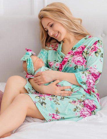 Mommy and Me Robe and Swaddle Set | Maternity Robe Matching Baby Girl, Boy