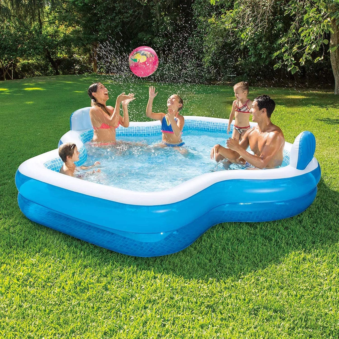 Members Mark Elegant Family Pool 10 Feet Long 2 Inflatable Seats with Backrests. New Version