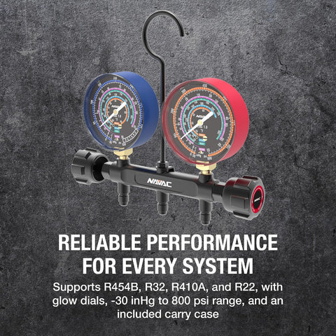 NAVAC NMG12A Pro Manifold Gauge - A2L, Brass Body, Precision Dial