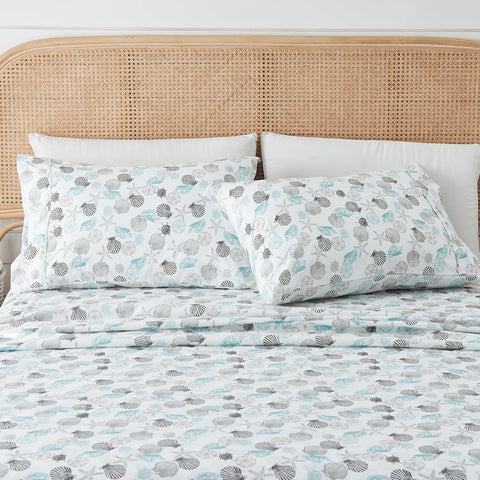Great Bay Home King Coastal Microfiber Sheet Set - 4-Piece Nautical-Printed, Ultra-Soft Sheets - Beach-Themed Bedding Sheets & Pillowcases (Seashell)