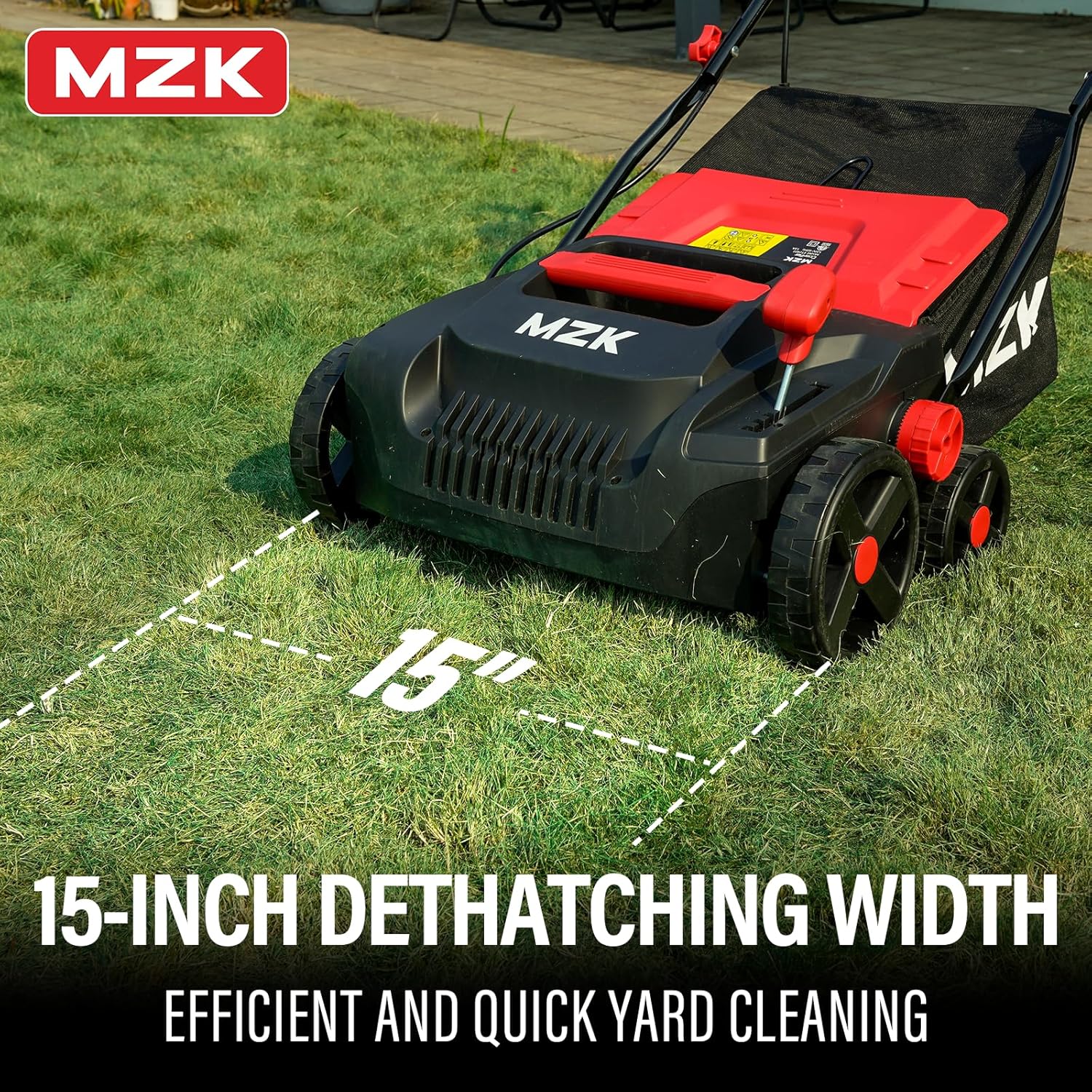 MZK Lawn Dethatcher Electric Scarifier with Bag,15In(RED)