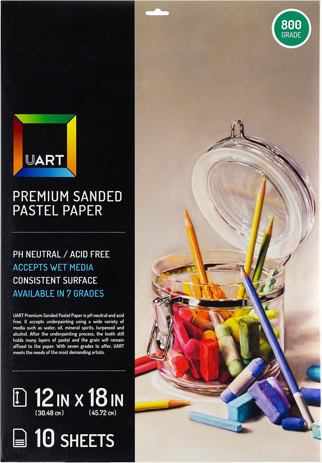 Uart Sanded Pastel Art Paper, Off-White, 9" x 12" Paper, Grit #400, 10 Sheet Pack