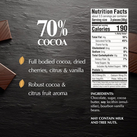 Lindt EXCELLENCE 70% Cocoa Dark Chocolate Candy Bar, 3.5 oz., 12 Pack