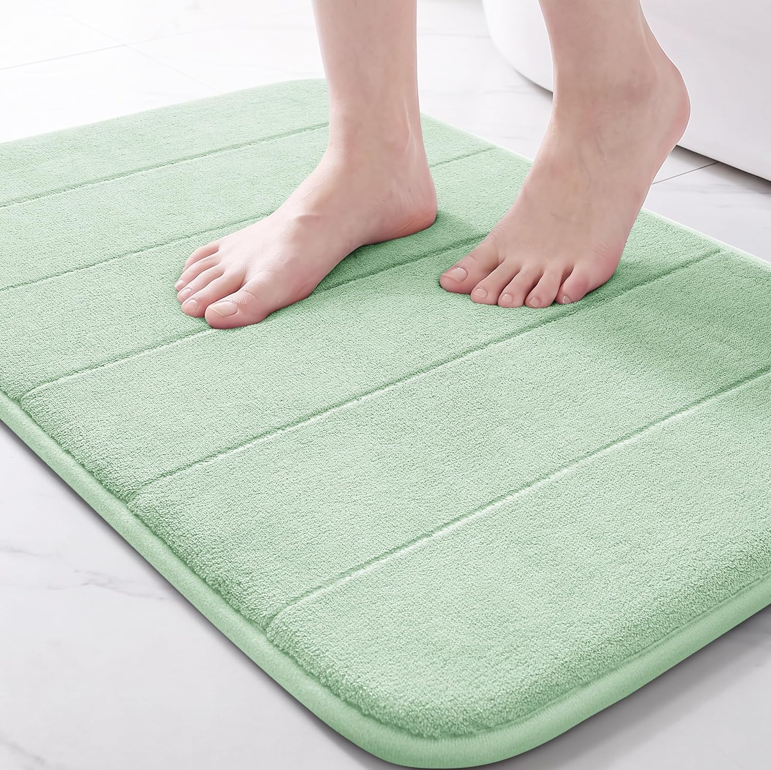 Yimobra Memory Foam Bath Mat, Super Soft Absorbent Bathroom Rug Non Slip, Quick Dry, Machine Washable Floor Carpet for Tub Shower, Home Decor Accessories, 24x17, Pale Green