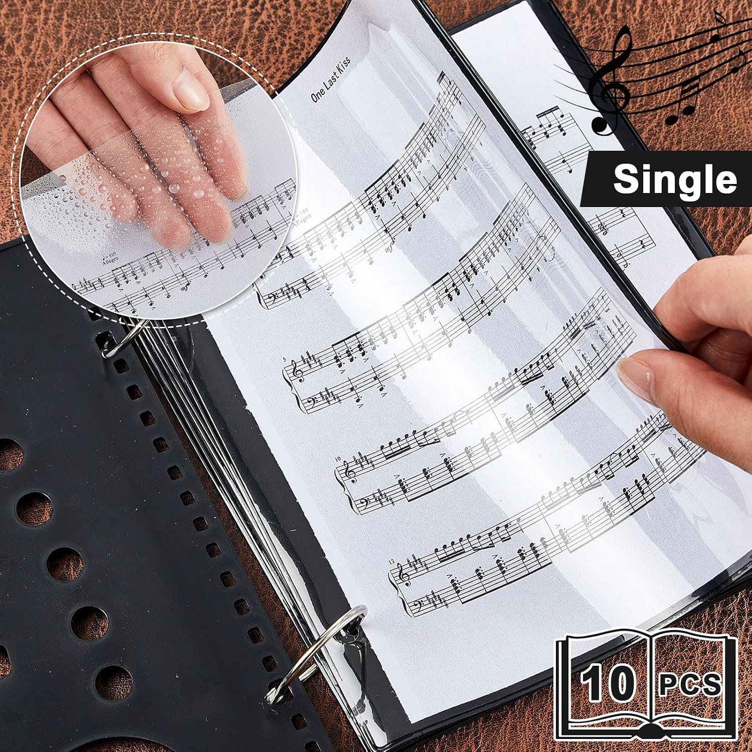 10 Sheets Music Flip Folder Marching Band Plastic Flip Folder Pages,Black