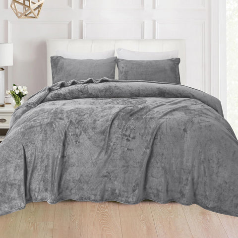 Elegant Comfort Luxuriously Soft 4-Piece Velvet Plush Flannel Sheet Set - Premium Quality - Cozy Warm, Anti-Static, Non Pilling Fuzzy Velvet Flannel Fleece Deep Pocket Sheet Set - King, Gray