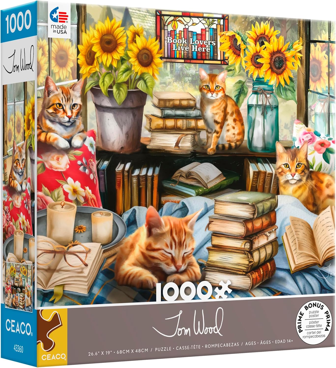 Ceaco - Book Lovers Live Here - Cats - 1000 Piece Jigsaw Puzzle for Adults