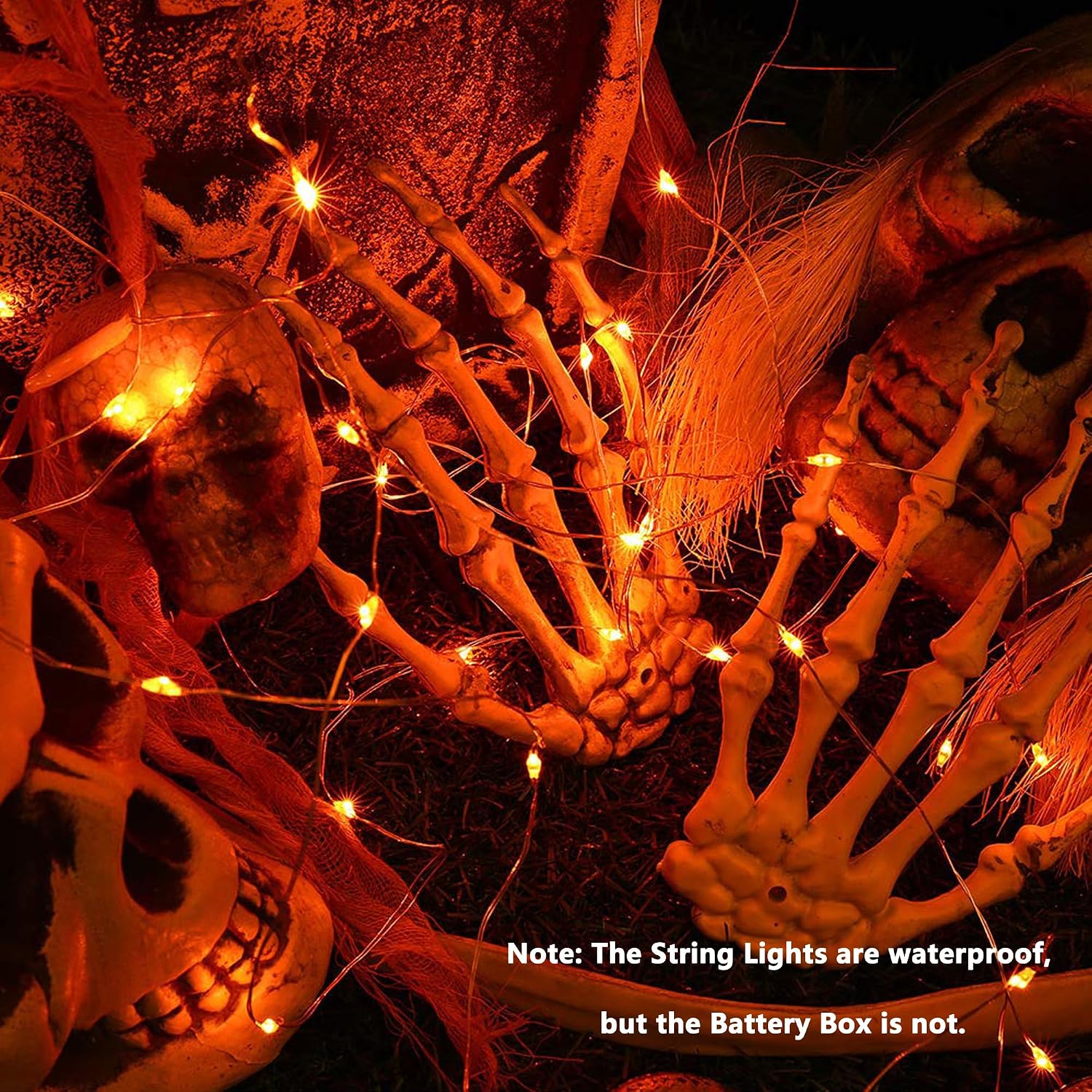 Joomer Orange Battery Operated Halloween Fairy Lights, 16FT 50LED 2 Modes
