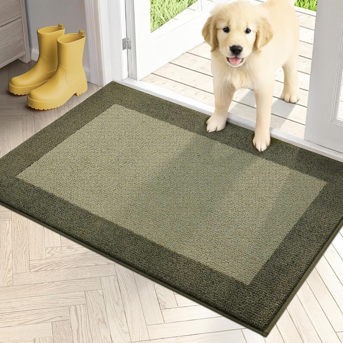 PURRUGS Dirt Trapping Indoor Doormat, 24" x 36", Budding Green & Sage Green