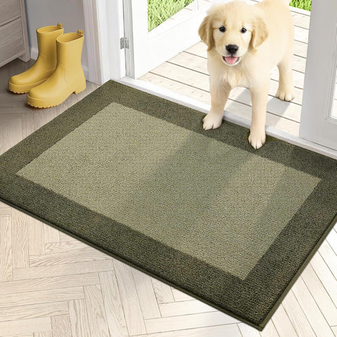 PURRUGS Dirt Trapping Indoor Doormat, 24" x 36", Budding Green & Sage Green