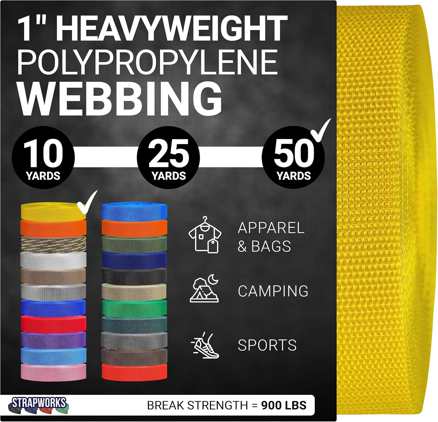 Strapworks Heavyweight Polypropylene Webbing - Heavy Duty Poly Strapping for Outdoor DIY Gear Repair