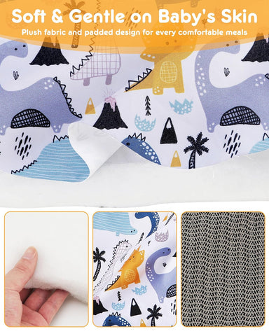 High Chair Cover Portable with 3-Point Harness, Waterproof Baby Seat Cover for Restaurant Travel Home Use, Machine Washable, Fits Wooden Chairs (Colorful Dinosaurs)