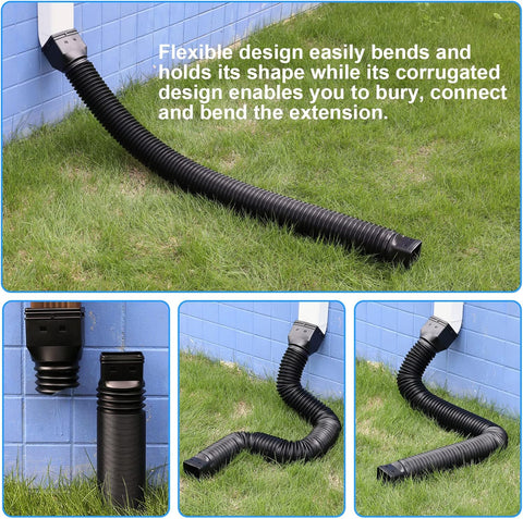 plusgutter Black-2pack Rain Gutter Downspout Extensions Flexible, Drain Downspout Extender,Down Spout Drain Extender, Gutter Connector Rainwater Drainage,Extendable from 21 to 68 Inches
