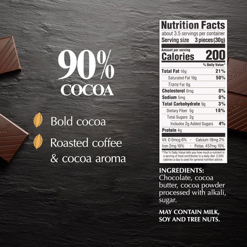 Lindt EXCELLENCE 90% Cocoa Dark Chocolate Candy Bar, 3.5 oz., 12 Pack