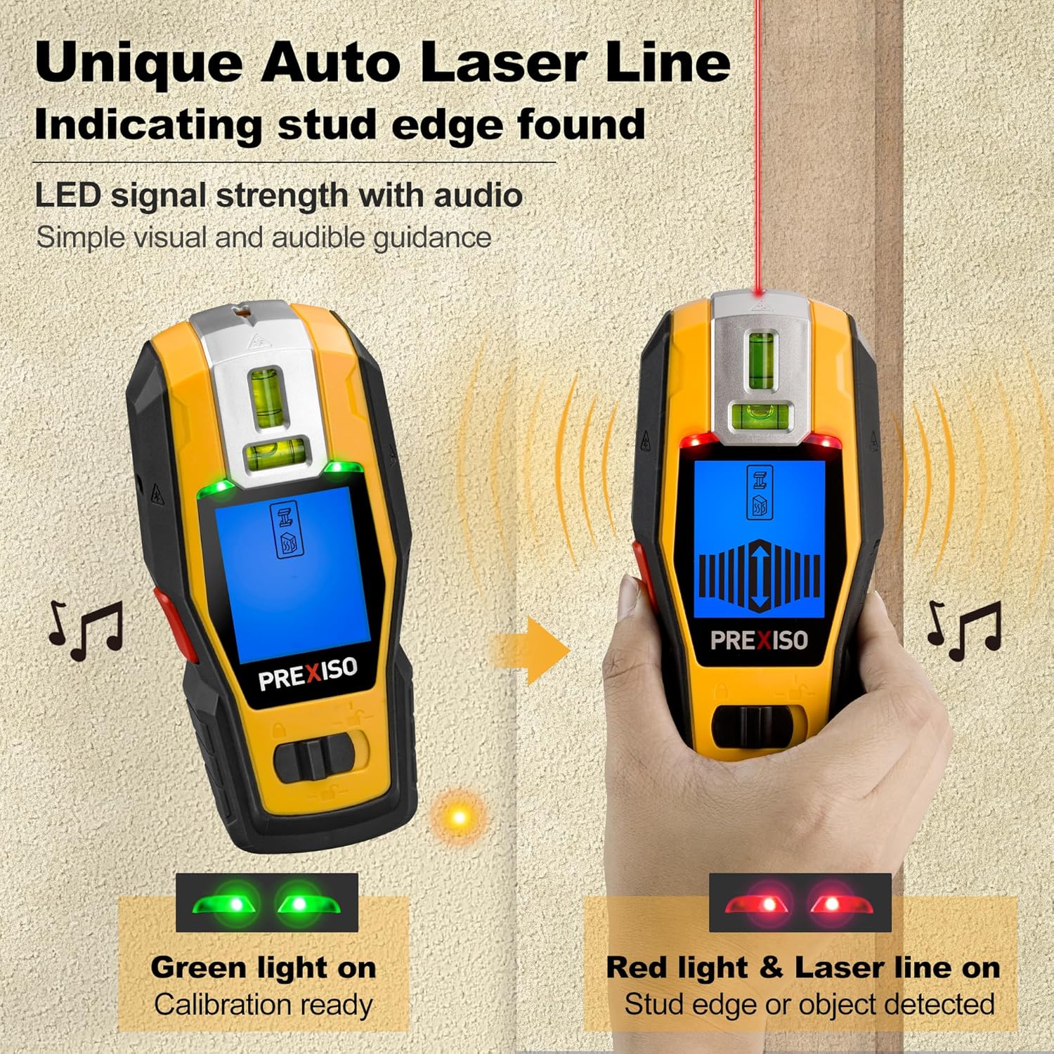 PREXISO 2-in-1 Stud Finder with Laser Level, Rechargeable Cross Line Laser