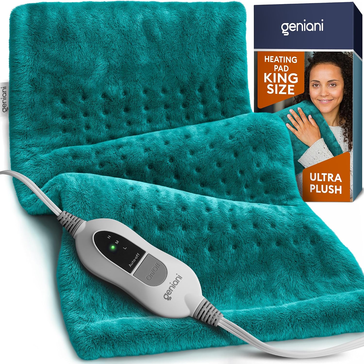 GENIANI Electric Heating Pad for Back Pain & Cramps Relief, Electric Throw, Self Care Gifts for Women, Heating Pad for Neck & Shoulder, Machine Washable Microplush, Auto Shut Off12×24", Viridian Green