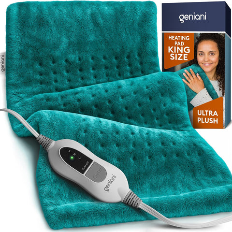 GENIANI Electric Heating Pad for Back Pain & Cramps Relief, Electric Throw, Self Care Gifts for Women, Heating Pad for Neck & Shoulder, Machine Washable Microplush, Auto Shut Off12×24", Viridian Green