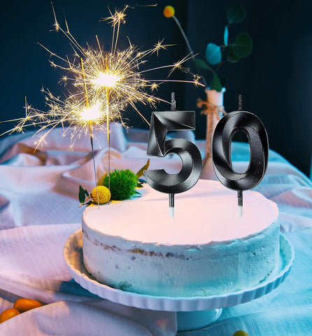 Bailym Black 50th Birthday Candles, Number 50 Cake Topper for Men Birthday Decorations Party Decoration