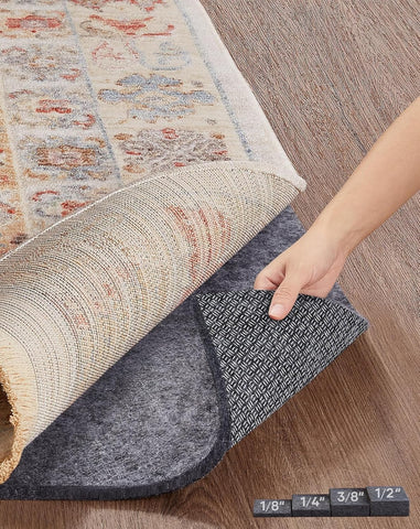 Veken Non Slip Cushioned Rug Pad Gripper, Felt and Silicone Backing, 2.5 x 8 Ft, 1/8" Thick Runner Carpet Liner Protector Mat for Area Rugs and Hardwood Floors, with 99 Pcs Anti-Slip Strips Pattern