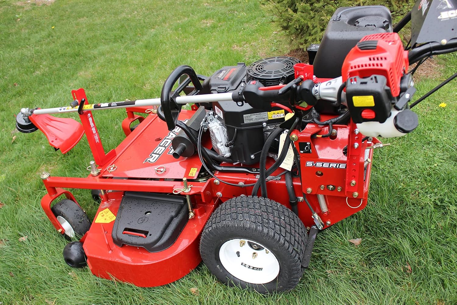 Jungle Jim's Mower Trimmer Rack – Universal Fit for Walk-Behind, Stand-On, and ZTR Mowers – Secures Trimmer for Transport – Lock-Ready for Theft Deterrence