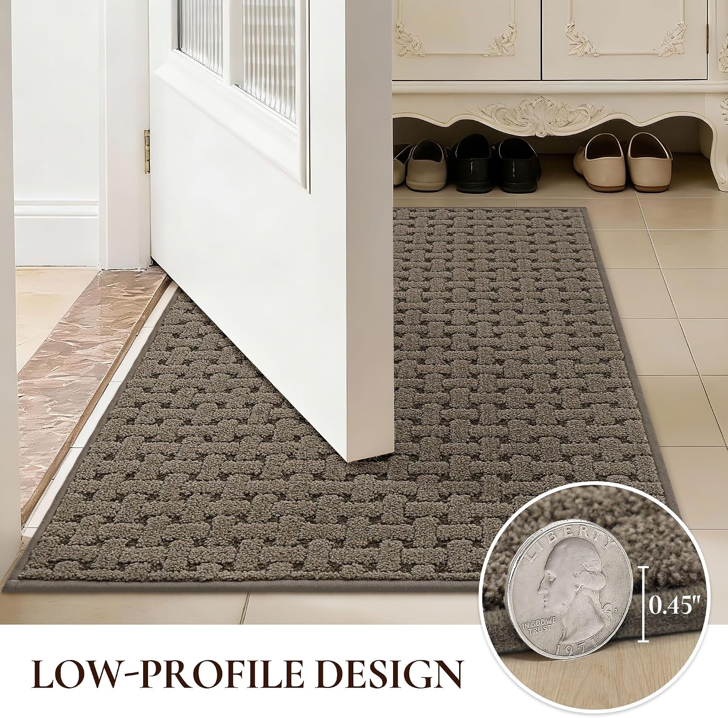 Door Mat Indoor Entrance 24"x36", Non-Slip Entryway Rugs, Brown
