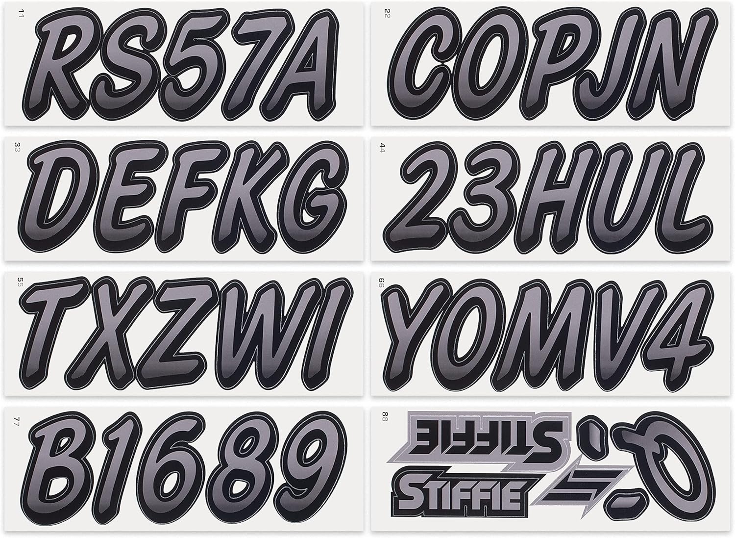 STIFFIE Whipline Gunmetal/Black 3" Boat & PWC Registration Decals • Numbers Letters Stickers