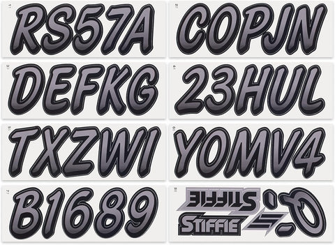 STIFFIE Whipline Gunmetal/Black 3" Boat & PWC Registration Decals • Numbers Letters Stickers