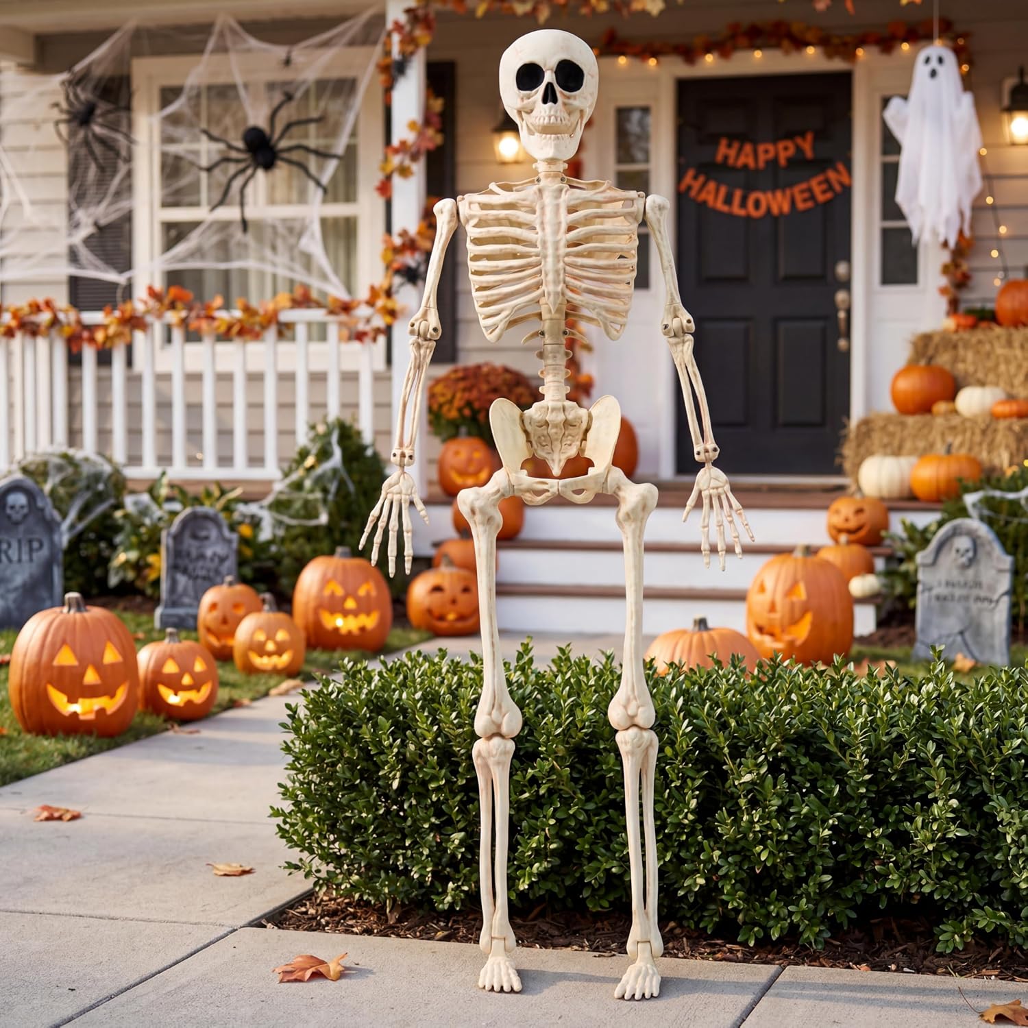 JOYIN 36" Halloween Skeleton Decor, 3FT Full Body Realistic Bones with Stayable Movable Joints, Posable Hanging Skeletons for Halloween Decoration, Yard, Graveyard, Haunted House, Spooky Scene Party