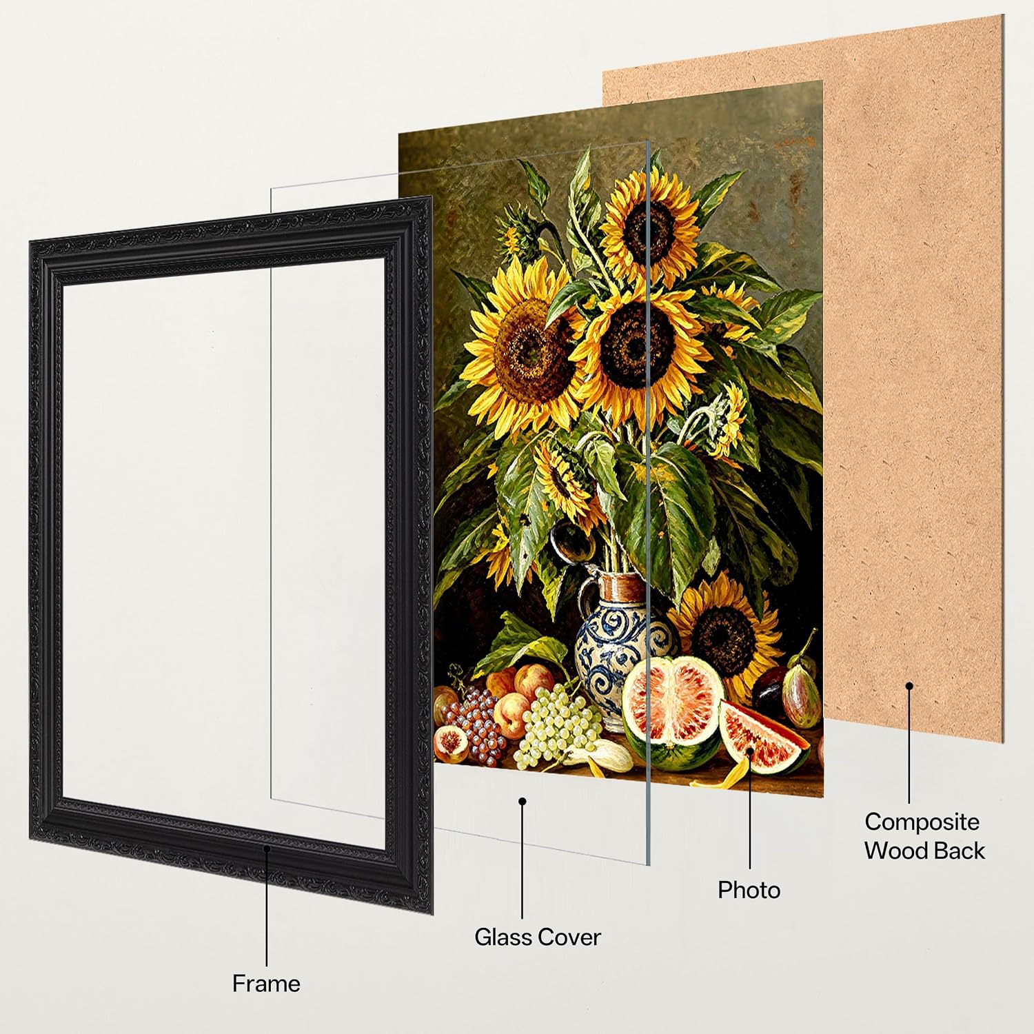 eletecpro 8.5x11 Vintage Picture Frame, Glass Cover, Black, 4-Pack