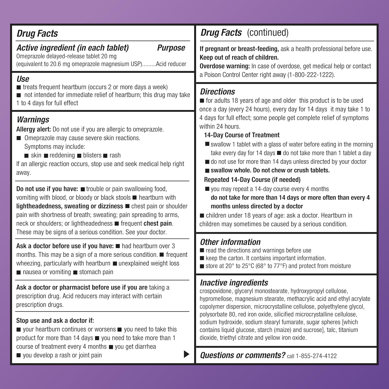 Amazon Basic Care Omeprazole Delayed Release Tablets 20 mg,Acid Reducer,(Packaging May Vary),14 Count (Pack of 4)