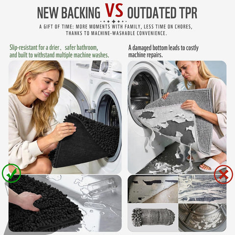 Yimobra Bathroom Runner Rug 60x24 Inch - Extra Long Non Slip Chenille Bath Mat, Soft & Absorbent, Machine Washable Shaggy Hallway Carpet for Vanity Tub Shower, Black Home Decor Accessories